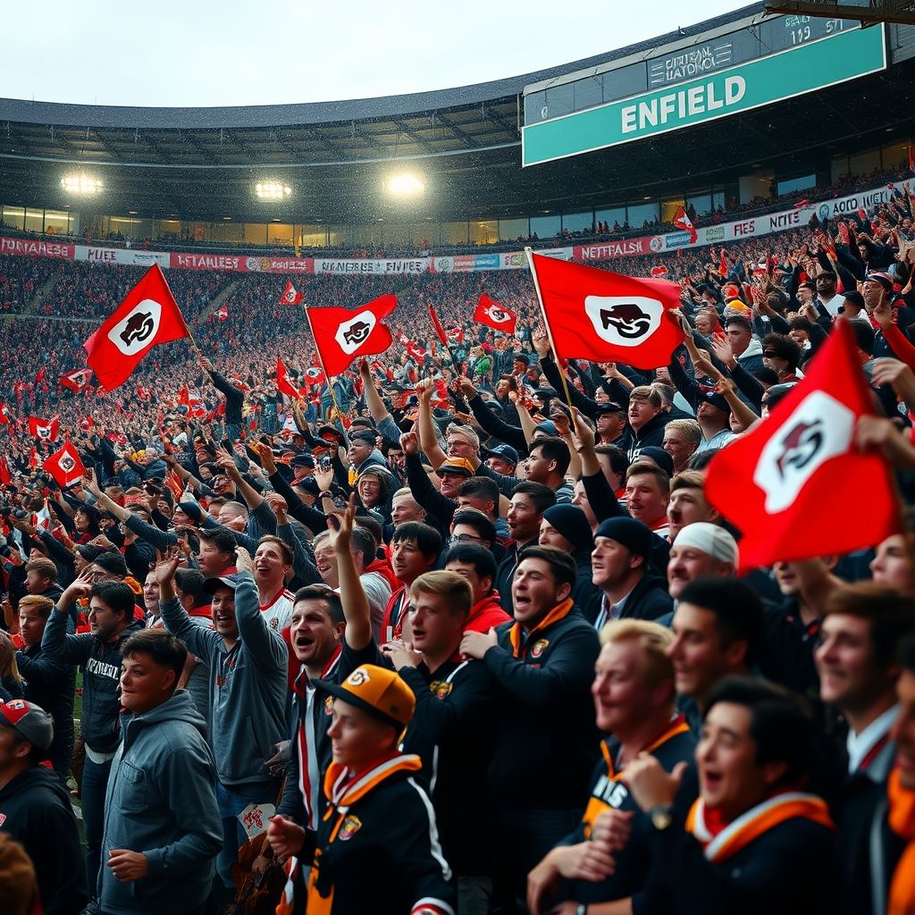 米兰体育活动-恩菲尔德球迷现场助威，激发球队夺冠斗志